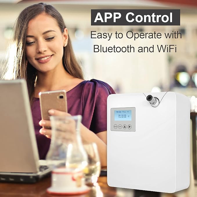 Scent Air Machine for Home Smart Professional Waterless Aromatherapy Essential Oil Diffuser 300ml HVAC Diffuser for Essential Oils for Large Room Office Spa Business White