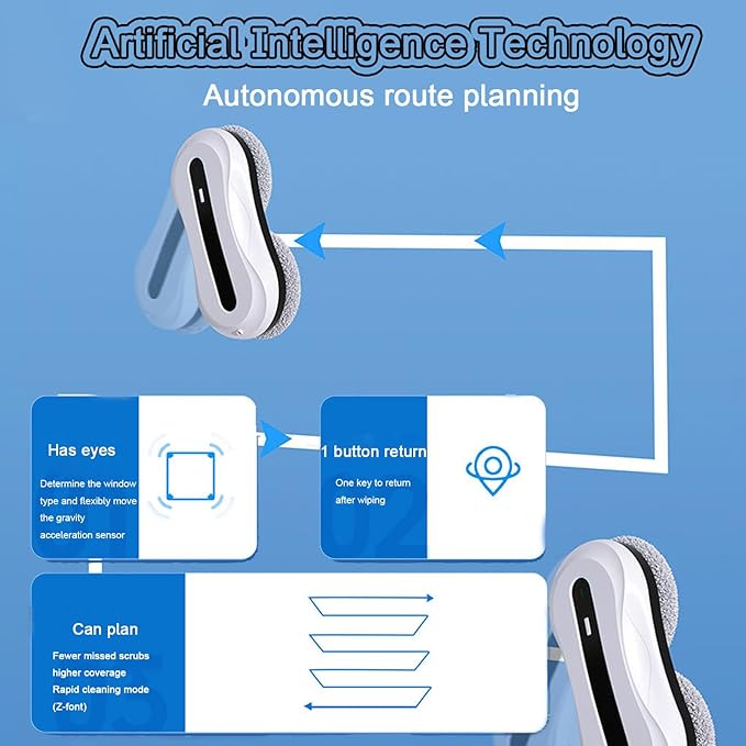 Window Cleaner Robot Automatic Window Cleaning Robot with Water Spray Electric Intelligent Robot Window Cleaner Glass Cleaning with Remote Control 5600Pa SuctionBlack