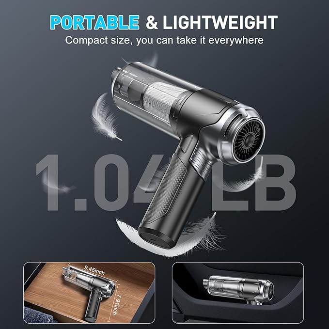 KMM Handheld Car Vacuum Cleaner 10000PA Vacuum Cleaner &amp Air Duster 120W High Power Vacuum Portable Cordless Hand Held Vacuum Rechargeable with Multi-Nozzles &amp LED Light for Home Car Offi