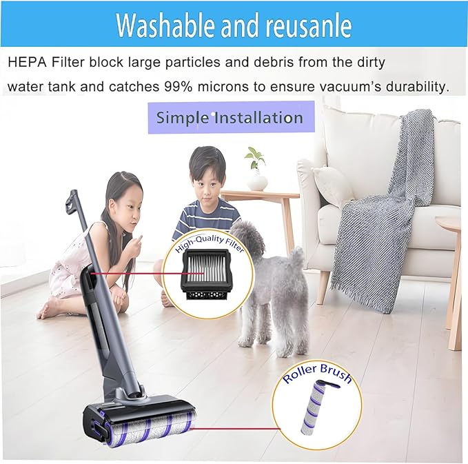 Replacement Accessories Kit for NARWAL S30 Pro / S30 Wet Dry Vacuum Cleaner：4 Pack Parts 2 Main Brush 2 Filters Spare Attachments