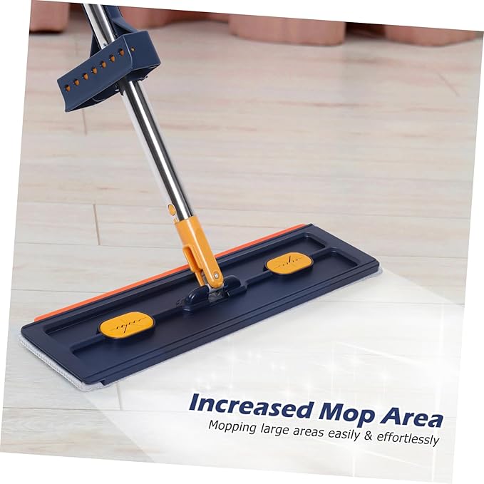 OUNONA Flat Mop with Reusable Pads Thick Absorbent Floor Cleaning Mop for Hardwood and Tile Rotating Multi Functional with Comfortable Grip Handle Easy Storage Upright Design Blue