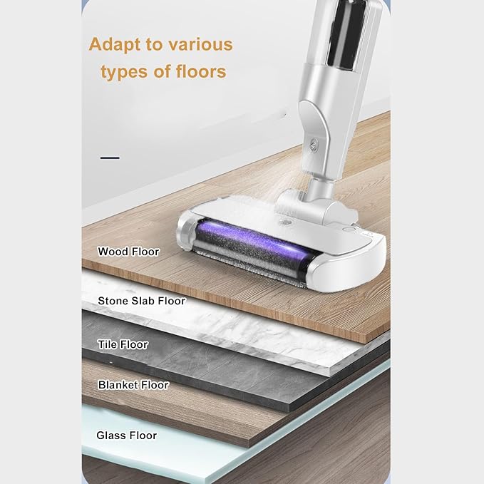 Garosa Cordless Electric Mop Telescopic Pole Adjustable Length with 500ml Water and LED Light for Hardwood Tile Laminate Floors