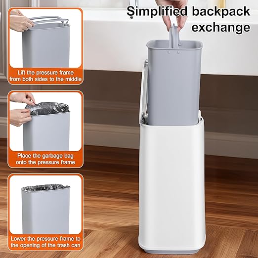 White Plastic Mini Trash Can Toilet Cleaner Stick Toilet Brush Holder 36 Refills 2-Gallon Trash Can with Pop-Out Lid Suitable for Bathrooms and Small Toilets.