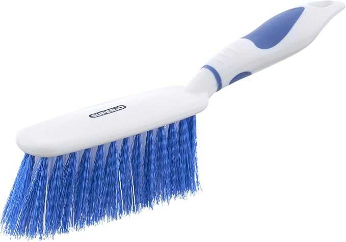 Dustpan and Brush Set Hand Broom with Ergonomic Grip Handle - Rubber Edge for Easy Dirt Pickup Durable Material - Grey &amp Blue Hand Brush by Superio 2-Pack (Blue 2-Pack)