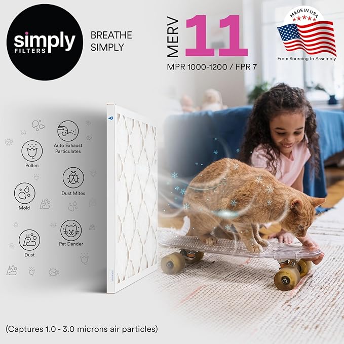 Simply 20x25x1 Air Filter Merv 11 6 Pack For Home AC Furnace &amp HVAC (Actual Size: 19.75x24.75x0.75) DUST Pet &amp Allergy Control