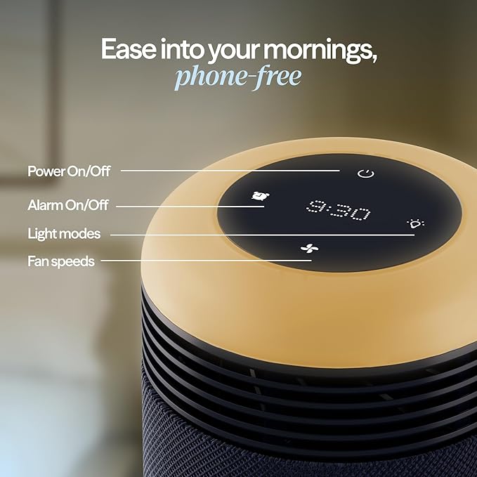 BLUEAIR Purifier for Bedroom - Mini Restful - Sunrise Clock with HEPASilent Filtration and Wake Up Light - Cleans Air and Supports Circadian Rhythm - USB-C and App Connectivity Blue