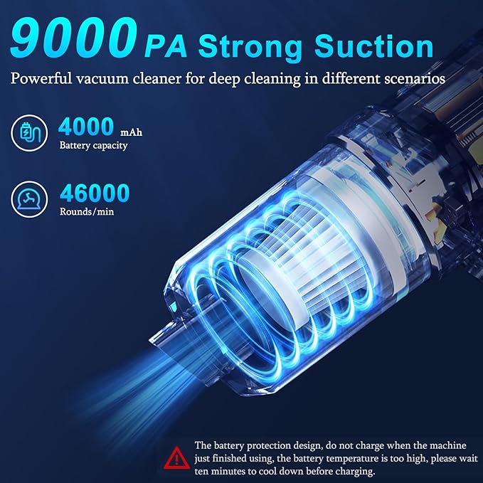 KMM Handheld Car Vacuum Cleaner 9000Pa Vacuum Cleaner and Air Duster 120W High Power Hand Held Vacuum with LED Light and Multi-Nozzles for Car Home Office Pet