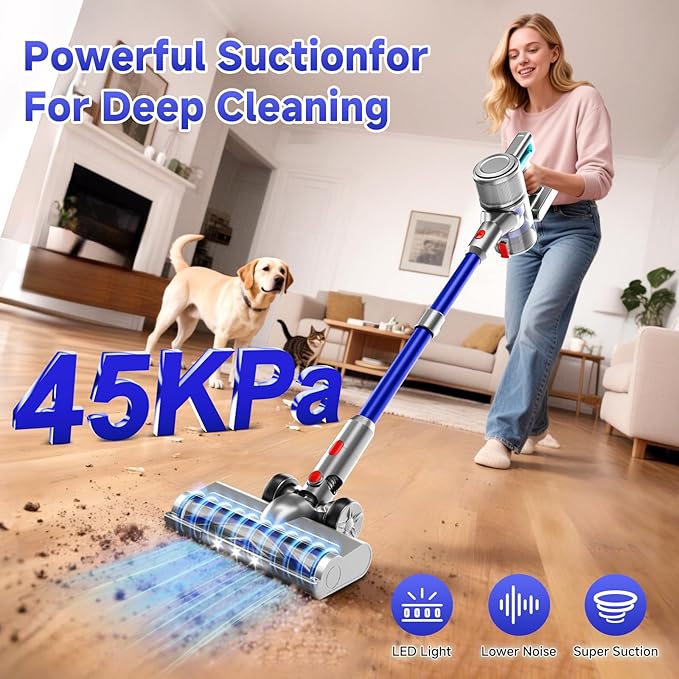 KIKETECH Cordless Vacuum Cleaner Stick Vacuum Cleaners for Home 45Kpa Lightweight Vacuum for Pet Hair/Carpet/Floor N507