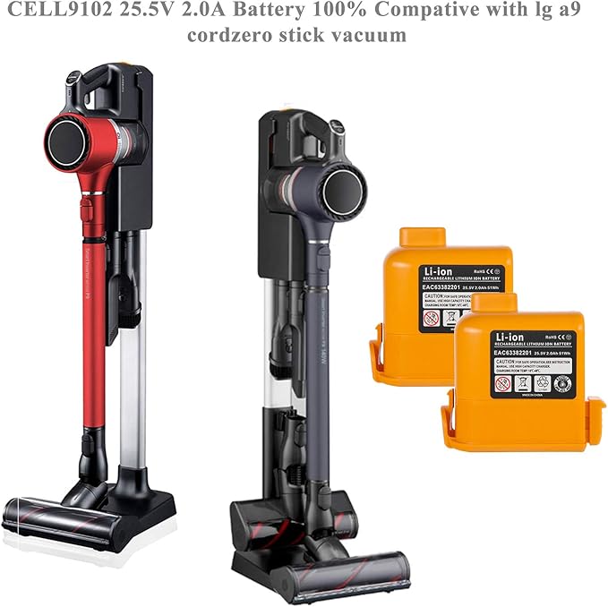 2Packs 25.5V 3000mAh Cordzero A9 Ultimate Battery EAC63382201 EAC63382202 EAC63758601 MEV65921201 for LG A9 Cordless Stick Vacuum Cleaner