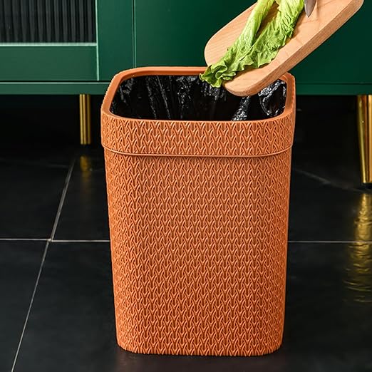 Capacity Lidless Waste Container with Imitation Rattan Design Wide Opening Trash Can for Kitchen Living Office Use Stylish Decorative Wastebasket for Home Organization