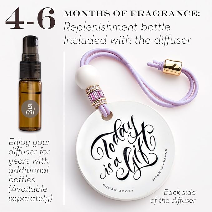Luxury Car Air Freshener for Women - Refillable &amp Portable Essential Oil Fragrance Diffuser - Cute Car Accessories &amp Interior Decor - Mirror Hanging or Vent Clips - Mandala Gold Charm Rose Sc