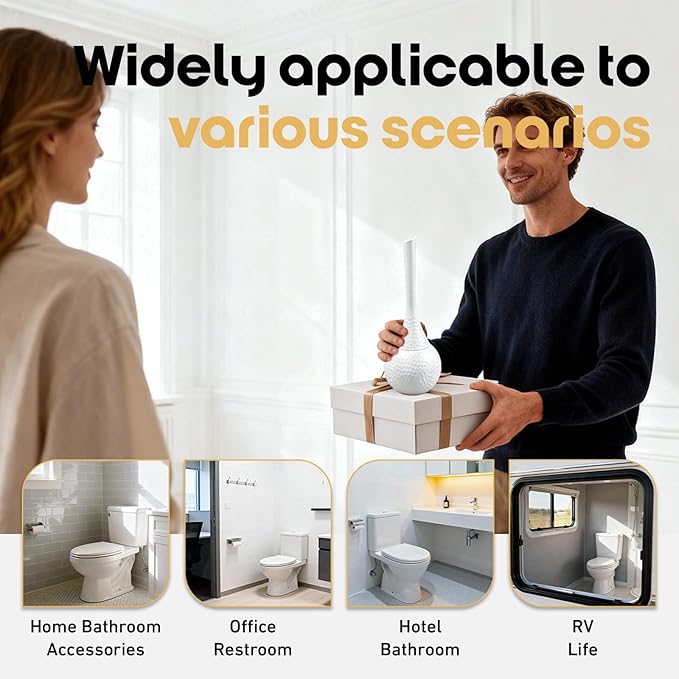 Gold Toilet Brush and Holder Set Hammered Elegant Bathroom Decor with Anti-Splash Shield &amp 360° Cleaning Base Rust-Proof ABS Modern Bath Accessories for Home Hotel