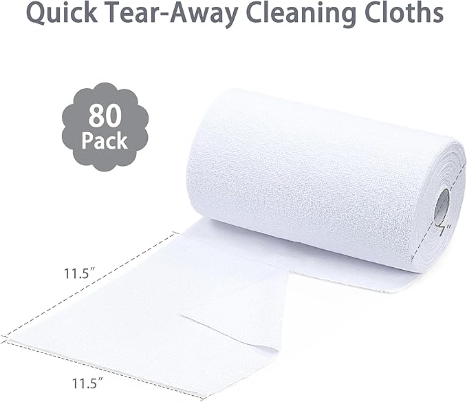 Greenfound Microfiber Cleaning Cloth Roll -80 Pack 11.5x11.5 Tear Away Towels Reusable and Washable Rags White