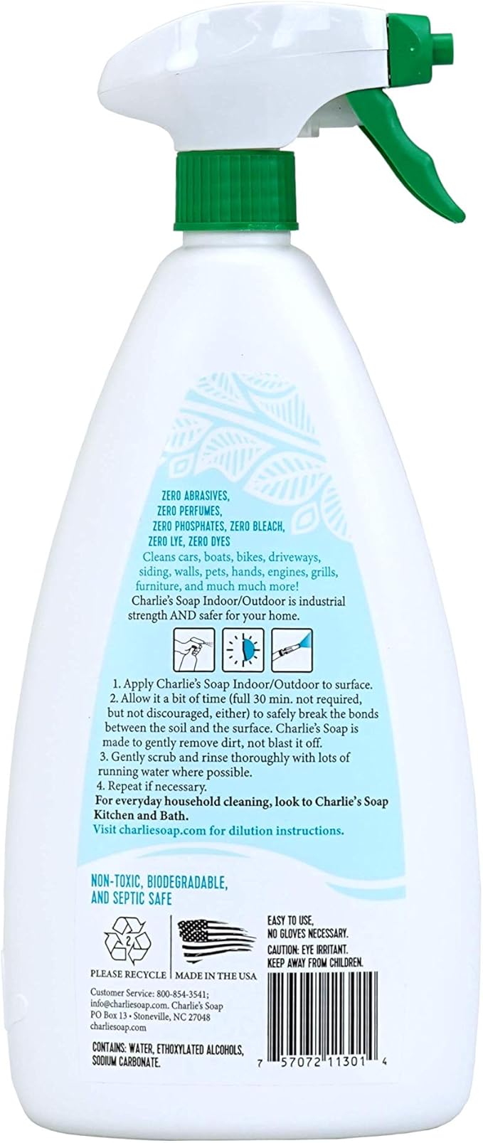Charlie's Soap Indoor &amp Outdoor Surface Cleaner (32 Fl. Oz. 6 Pack) Natural Outdoor Cleaning Spray – Safe for Indoor Use – Non-Toxic and Biodegradable