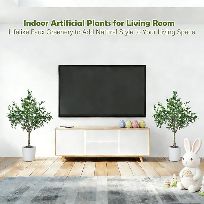 Easter Artificial Olive Trees Indoor Outdoor Decor 3.6 FT Tall Faux Olive Tree with Easter Eggs Planter UV Resistant Fake Plants Bushes Ever-Greenery with Lifelike Fruits for Home Office