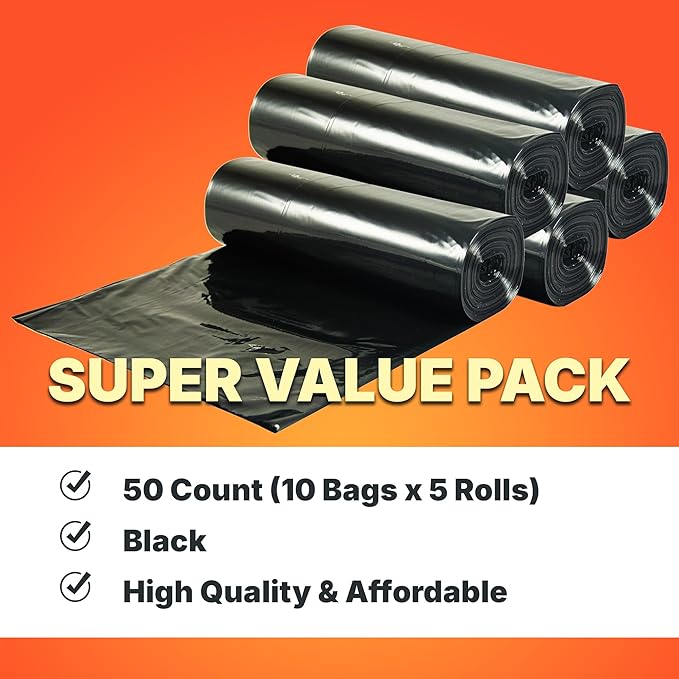 55-60 Gallon Trash Bags 50 Micron Heavy Duty Pure LDPE Garbage Can Liners 36 x 58 Large Black 50 Count