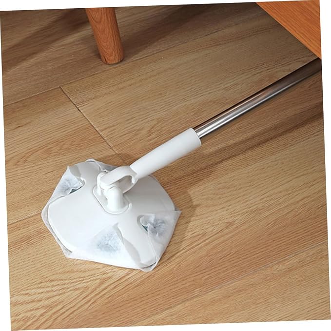 Retractable Dust Mop with No-wash Microfiber Pad Triangle Shape Dry Floor Cleaning Mop for Household Use Extendable Handle Convenient for Vinyl Plank and Hard Floor Dust Removal