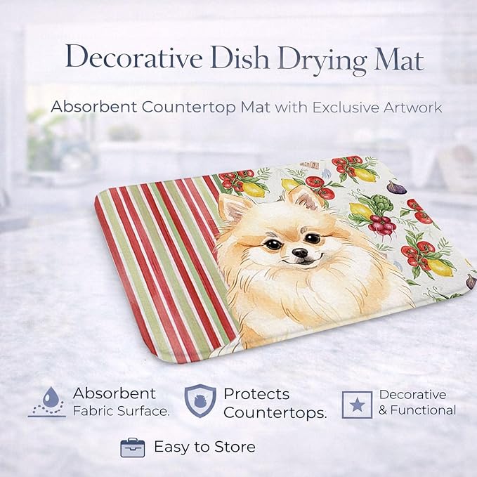 Caroline's Treasures Cream Pomeranian Vegetables Dish Drying Mat Absorbent Dish Drying Mat Pad for Kitchen Counter Dish Drainer Mat for Countertop 14 x 21 Multicolor