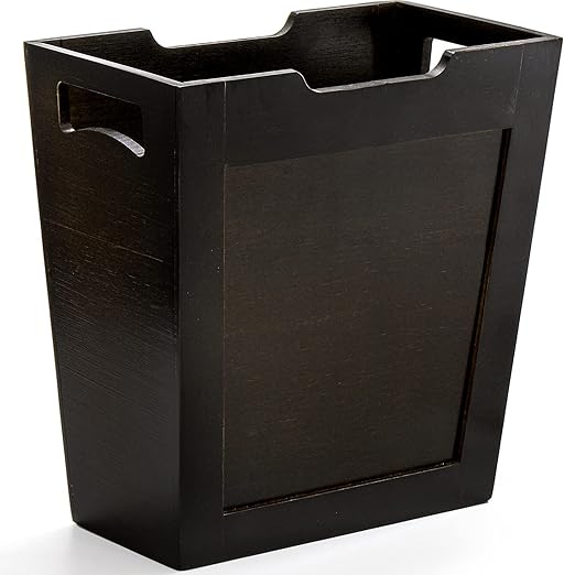 TOPZEA Bamboo Waste Basket Rectangular Slim Trash Can Wood Wastebasket with Handles Wooden Small Garbage Can Trash Bin for Bathroom Office Kitchen Craft Room Bedroom RV 10.5x 6x 11 Black