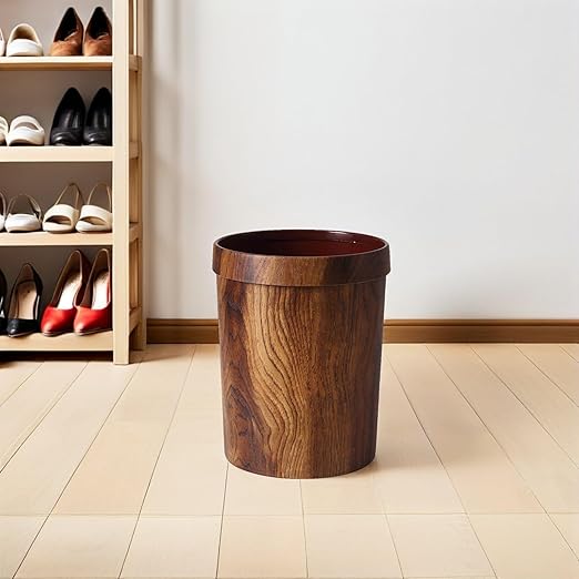 BESPORTBLE Retro Solid Wood Grain Wastebasket 22X28Cm Light Brown Garbage Bin for Bedroom Kitchen Home Office Storage