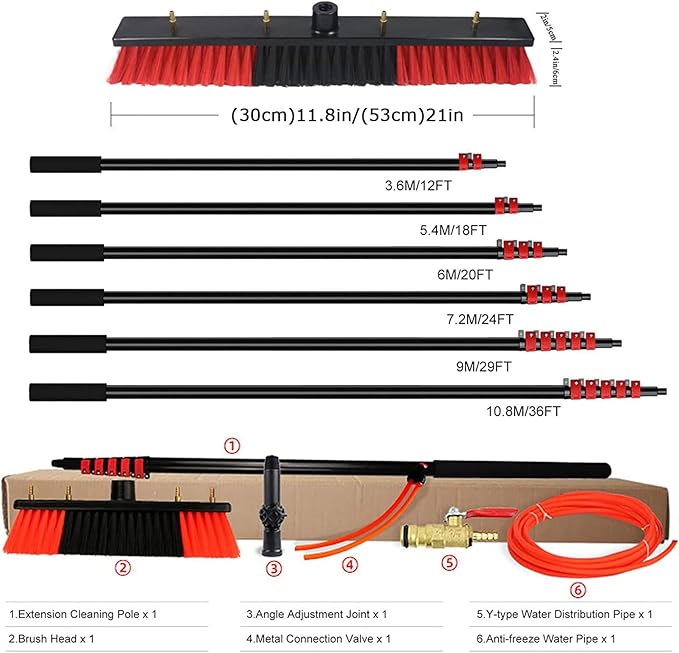 Window Cleaning Pole Kit Water Fed Telescopic Brush Extendable Cleaner Conservatory Roof Cleaning Photovoltaic and Solar Panels 12FT-39FT30cmbrush-18FT/5.