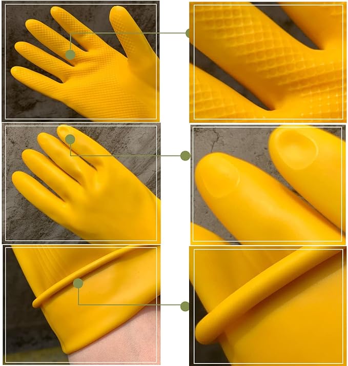 8 Pairs Reusable Household Cleaning Gloves Rubber Kitchen Dishwashing GlovesExtra Thickness Long Sleeves for Washing Dishes Pet Care(X-Large Yellow)