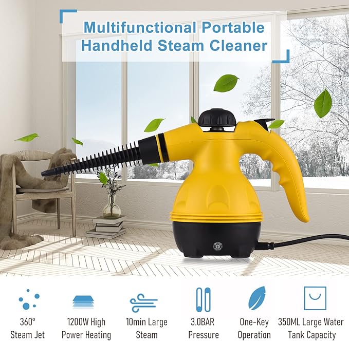 Handheld Steam Cleaner 1200W - Portable High-Temperature Pressurized Cleaning Machine with 10 Accessories for Kitchen Sofa Bathroom Car and Windows