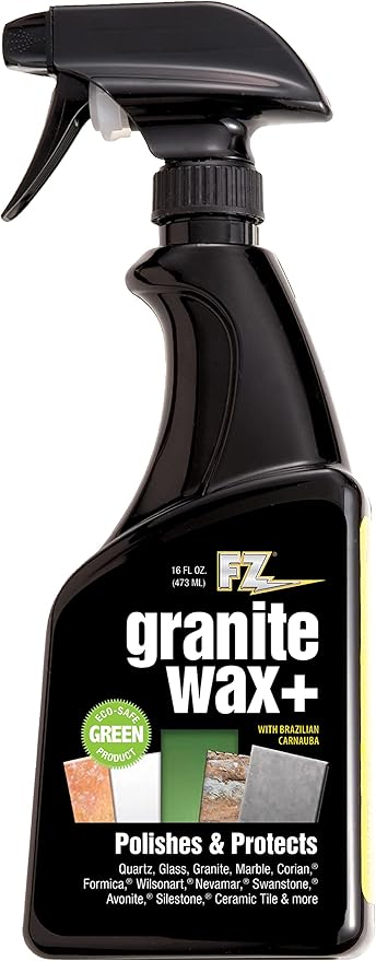 Granite Wax Plus - Granite Cleaner &amp Polish Hard Water Stain Remover Kitchen and Bathroom Cleaner - Streak-Free Shine Carnauba Wax Banana Scent 16 oz