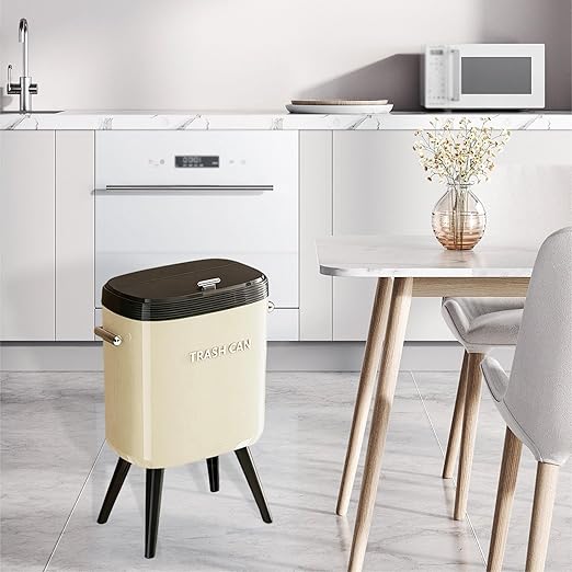 Garbage Can with Legs Dustbin High Foot 15L Large Capacity Household No Bending Wastebasket for Office Bedroom Kitchen Toilet White