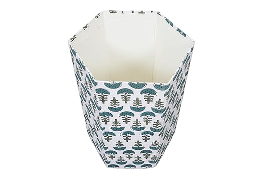 Generic 3.3 Gallon Cotton Hand Block Printed Paper Waste Basket |Small Decorative Trash Can for Housewarming Gifts in Living Room Bedroom Bathroom | Eco-Friendly Plastic-Free (1 GREEN WHITE)