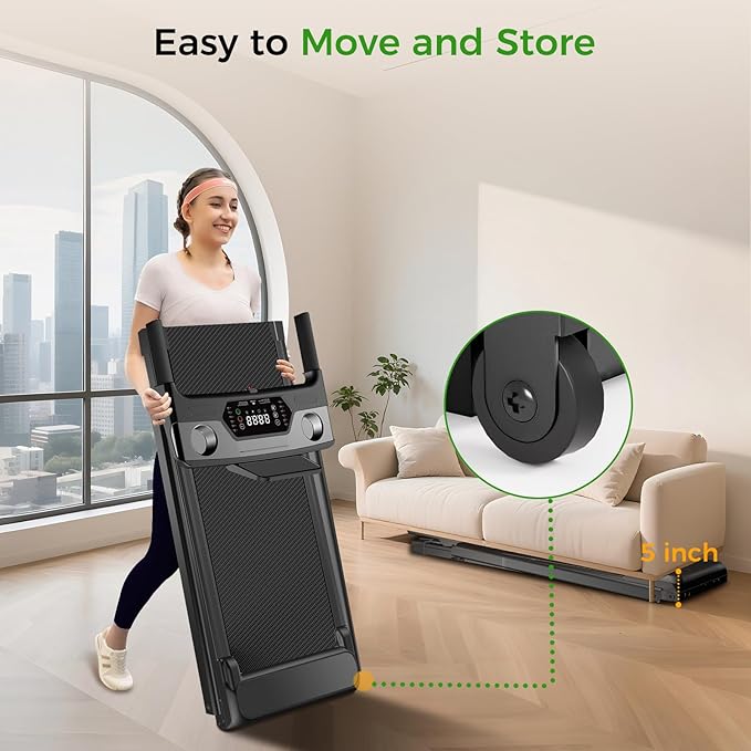 Portable Treadmill with Incline 3.0HP Walking Pad with Handle Bar 3-in-1 Foldable Treadmill for Home Office Small Space with Quiet Brushless 300 LBS Capacity