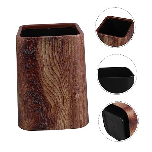 ABOOFAN Wood Grain Plastic Trash Can Spacious Double Wastebasket for Office Living Room Kitchen and Bathroom Stylish Faux Concealed Trash Bag Construction