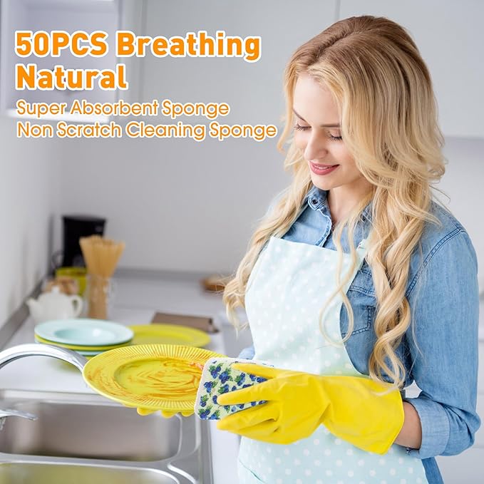 Maxdot 50 Counts Compressed Cellulose Sponges Bulk Fruits Pattern Natural Kitchen Compostable Non Scratch Dish Sponges for Washing DishesCleaning Countertop SinkKids DIY
