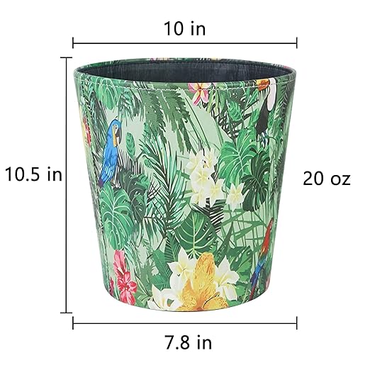 DreamsEden Decorative Trash Can - Vintage Toillet Paper Bin Waist Basket for Bathroom Bedroom Office (Tropical Plants)