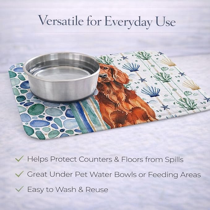Caroline's Treasures Irish Setter Coastal Sea Glass Dish Drying Mat Absorbent Dish Drying Mat Pad for Kitchen Counter Dish Drainer Mat for Countertop 14 x 21 Multicolor