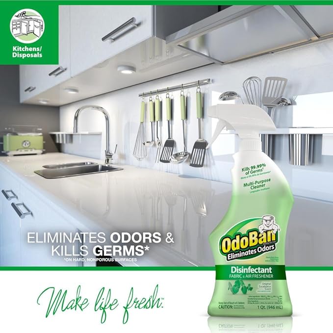 OdoBan Ready-to-Use Disinfectant and Odor Eliminator Set of 3 Spray Bottles 32 Ounces Each Original Eucalyptus Scent