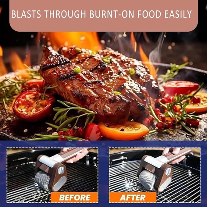 Electric Grill Cleaner with Rotating Brush Head a Highly Efficient Tool for Cleaning Grills Easily Removes Burnt Food Residue.