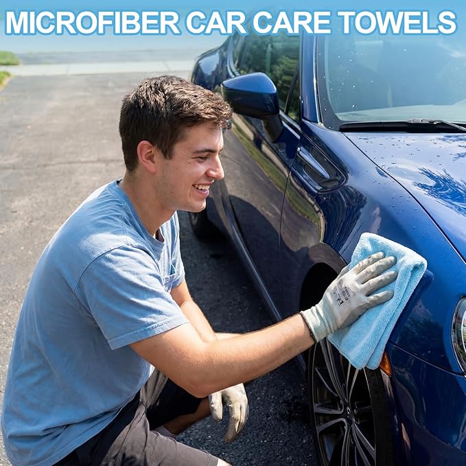 Nuenen Cleaning Cloths for Cars 16 x 16 Inch Ultra Absorbent Towels Drying Microfiber Reusable Cleaning Supplies House Kitchen Window Microfiber Towel(Light Blue60 Pcs)