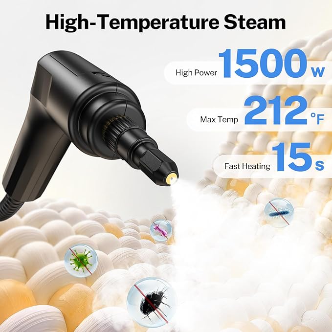 ODSD Steam Cleaner for Home &amp Car 3-Level Adjustable Steamer for Cleaning 15s Heat-Up &amp 1.6L Large Tank Handheld Steam Cleaner for Car Detailing Home Tile Grout Furniture with 15pcs Acc