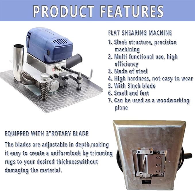 Portable Flat Shearing Machine Trimmer Flat Carpet Shearing Machine Electric Carpet Rug Shearing Machine with 3in Roating Blade Flexible Movement for Carpet Trimmer Tufting