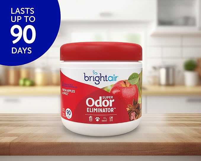 Bright Air 14 oz. Super Odor Eliminator for Medium-Size Spaces Fresh Apples &amp Spice Scent Case of 6 Lasts Up to 90 Days Each