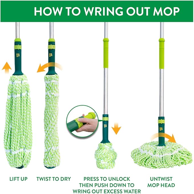 Pine-Sol Microfiber Mop Self Wringing – Easy Squeeze Twist Design for Wet Mopping | Household Cleaning Tool for Tile Linoleum Laminate Floors | Extendable Metal Handle