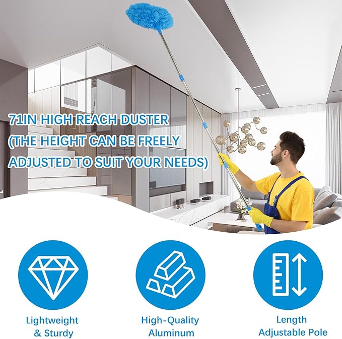 Ceiling Fan Cleaner Duster Kit 72 Inch Ceiling Fan Duster Extension Pole 8-in-1 Microfiber Duster Set for High Ceilings Fan Blades and Lights Reusable Cleaning Tools with Storage Bag