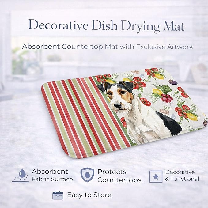 Caroline's Treasures Smooth Fox Terrier Vegetables Dish Drying Mat Absorbent Dish Drying Mat Pad for Kitchen Counter Dish Drainer Mat for Countertop 14 x 21 Multicolor
