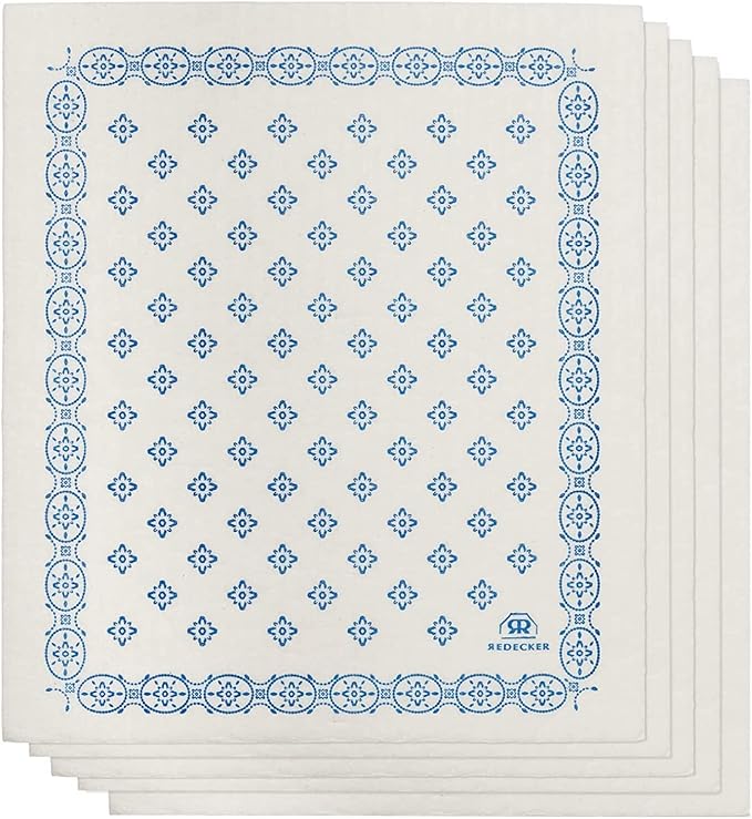 Redecker Reusable Cellulose Dishcloth Bulk Set of 5 Eco-Friendly and Biodegradable Sponge Cleaning Cloths Machine Washable Durable Absorbent No Odor Made in Germany