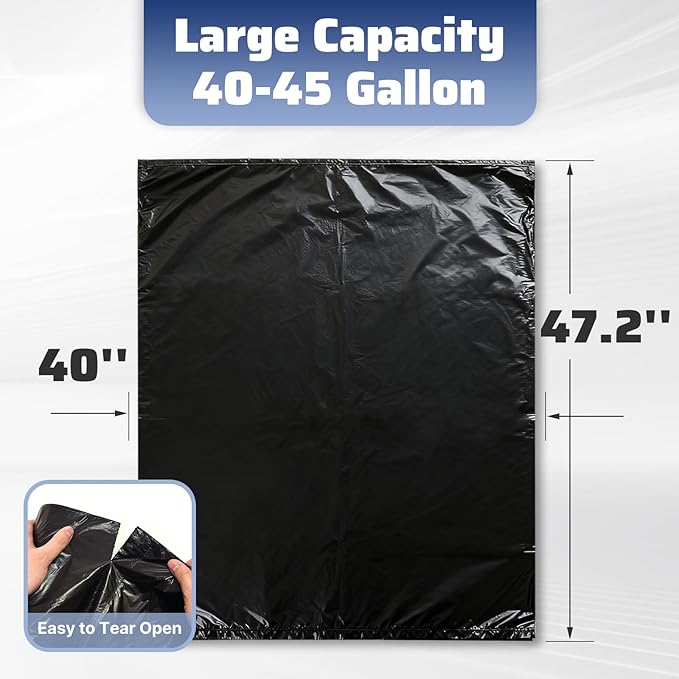 40-45 Gallon Trash Bags 100 Count 21 Micron HDPE Durable &amp Tear-Resistant Trash Can Liners Suitable for 40-45 Gallon Trash Can Garbage Bags for Packing Leaves Kitchen Waste &amp Household Wa