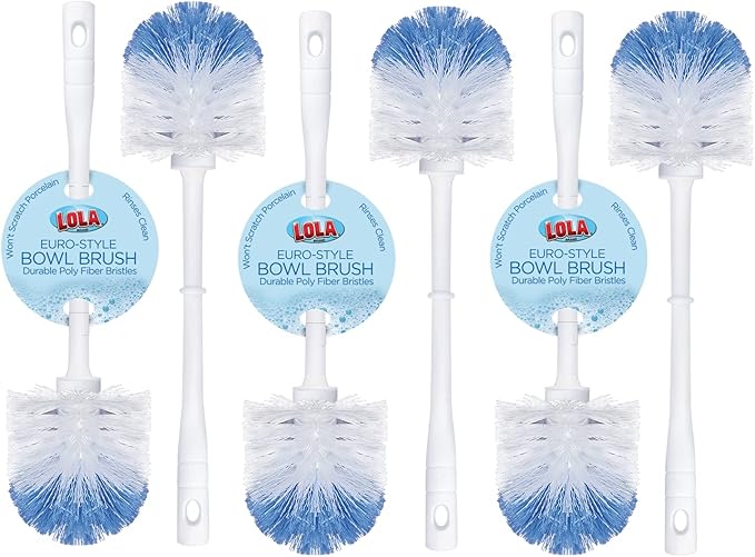 LOLA Classic Toilet Brush 6 Pack Durable Fiber Stiff Bristles Compact Size Non-Scratch Long-Lasting