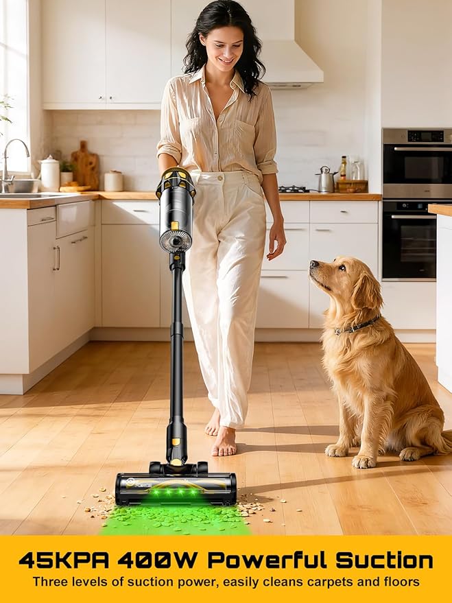 Cordless Vacuum Cleaner for DeWalt 20V Battery 45KPA 400W Vacuum Cleaners for Home Self-Standing Stick Vac w/LED Display Anti-Tangle Lightweight Vacuum for Carpet Floor Car(Battery Not Included)
