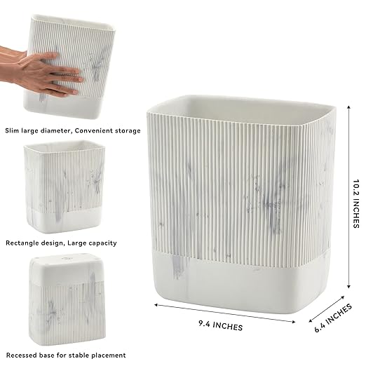 Polytree Bathroom Trash Can 1.8 Gallon(7 Liter) Small Kitchen Garbage CanDecor Wastebasket for Bedroom OfficeResin Marble White