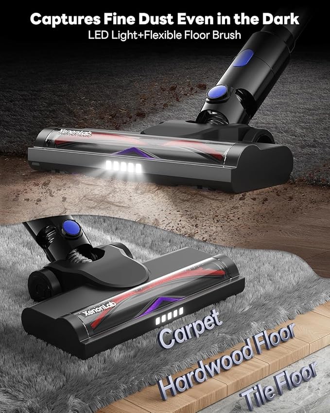 Cordless Vacuum Cleaner 45KPA Stick Vacuum Cleaners for Home with Up to 45 Mins Runtime 6-in-1 Rechargeable Lightweight Vacuum with Powerful Suction for Carpets Pet Hair Hardwood Floors